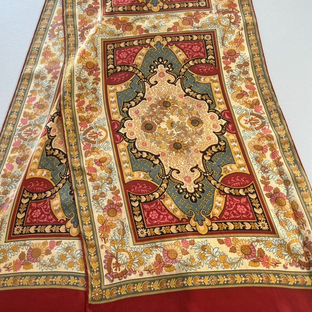 Vintage Bill Blass for Baar & Beards Silk Multicolored Scarf Floral Red - Picture 3 of 11